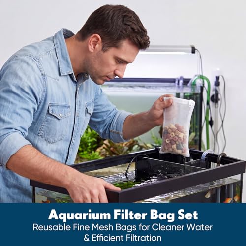 Image of Geiserailie 4 Pcs Aquarium Filter Media Bags 150 Micrometer Fine Filter Bags Mesh Reusable with Zipper for Activated Carbon Resins (3.1 x 7.9 Inch)