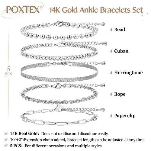 Image of Extra Large Anklets for Women Waterproof, 14K Gold Plated Stack Anklets for Women Plus Size, 10 inch+2 inch Non Tarnish Large Ankle Bracelets for Women, Summer Big Ankles Set, Beach Bikini Vacation Jewelry