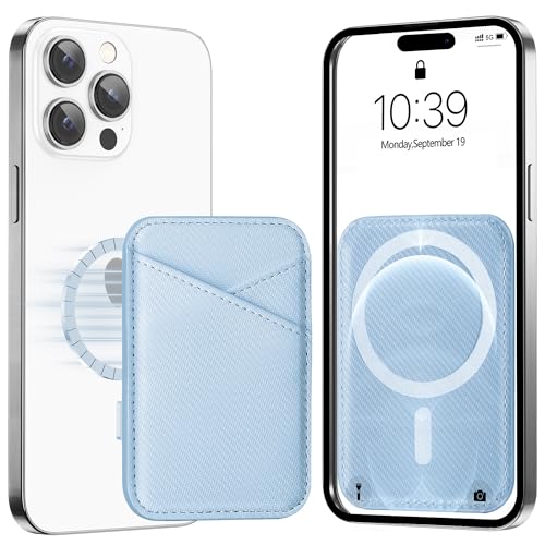 Image of Miroddi for MagSafe Wallet, Strongest Magnetic Card Holder for iPhone 17 /16 /15 /14 /13 /12 Series, Ultra-Thin Leather Magnetic Phone Wallet with 2 Card Slots, RFID Blocking, Carbon Fiber Blue