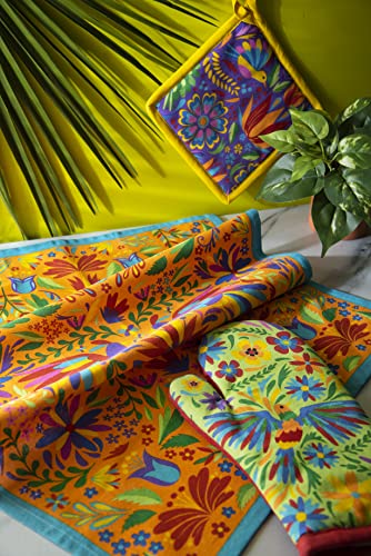 Excelsa Mexican Flowers Kitchen Towel 100% Cotton 70 x 50 cm with Hole, Front Decoration Mexican Flowers - Image 3