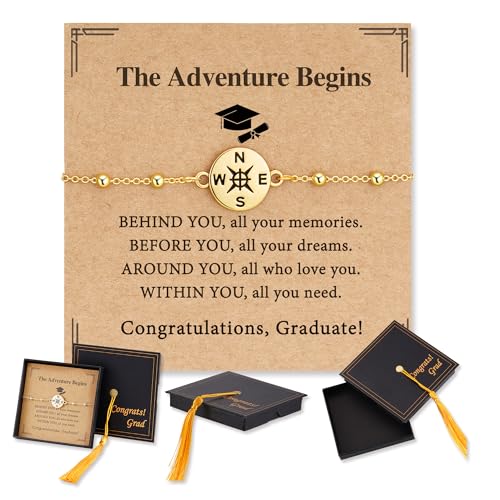 PAVKKI Graduation Gifts 2026 for Her Compass Bracelet High College School 5th 6th 8th Grade Women Middle Nursing Daughter Jewelry Teen Cards