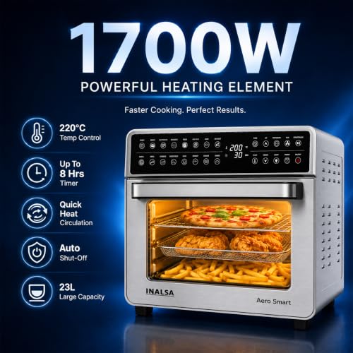 Image of INALSA Air Fryer Oven With 23L Capacity|1700 W-16 Preset Programs |Digital Display and Touch Control| Rotisserie & Convection| 9 Accessories| Recipe Book|2 Year Warranty-Aero Smart23
