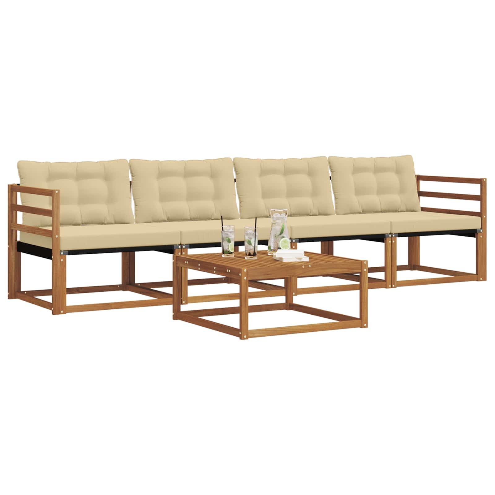 Gartensofa Set mit Kissen 5-teilig wetterfestes Akazienholz Outdoor-Sitzgruppe für Terrasse Balkon und Garten, inklusive Tisch und Polster, langlebig, modernes Design, vielseitig nutzbar