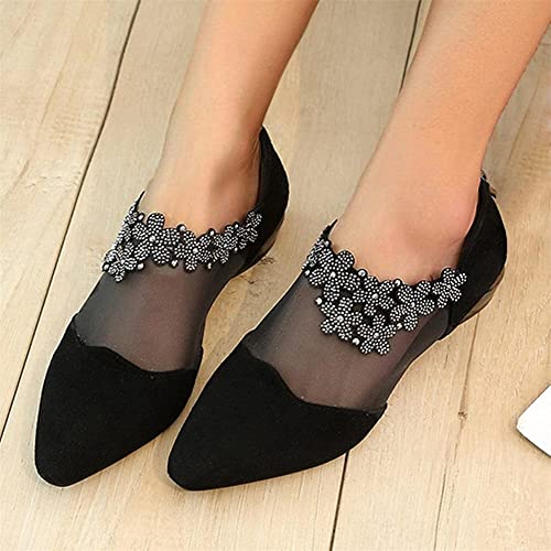 HOTRA Pointed Toe Wedding Rhinestone Slip On Suede Ankle Booties Breathable Ballet Block Heel Shoes (Color : Black2, Size : 8 US)4