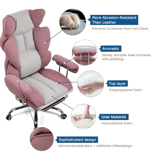 Sedia Gaming Ergonomica Sedia da Gaming Reclinabile Sedia Ufficio con Poggiapiedi Sedia Gamer Schienale Regolabile per Lavoro e Gioco Rosa - Sedia gaming - Immagine 4