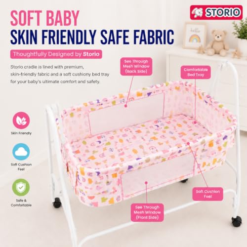 Image of Storio Cool Cradle for New Born Baby | Baby Jhula, Palna & Swing Cradle for 0 to 3 Years | Thottil /Uyyala for Newborn | Swing Jhula for 0-2 Years Kids - Pink