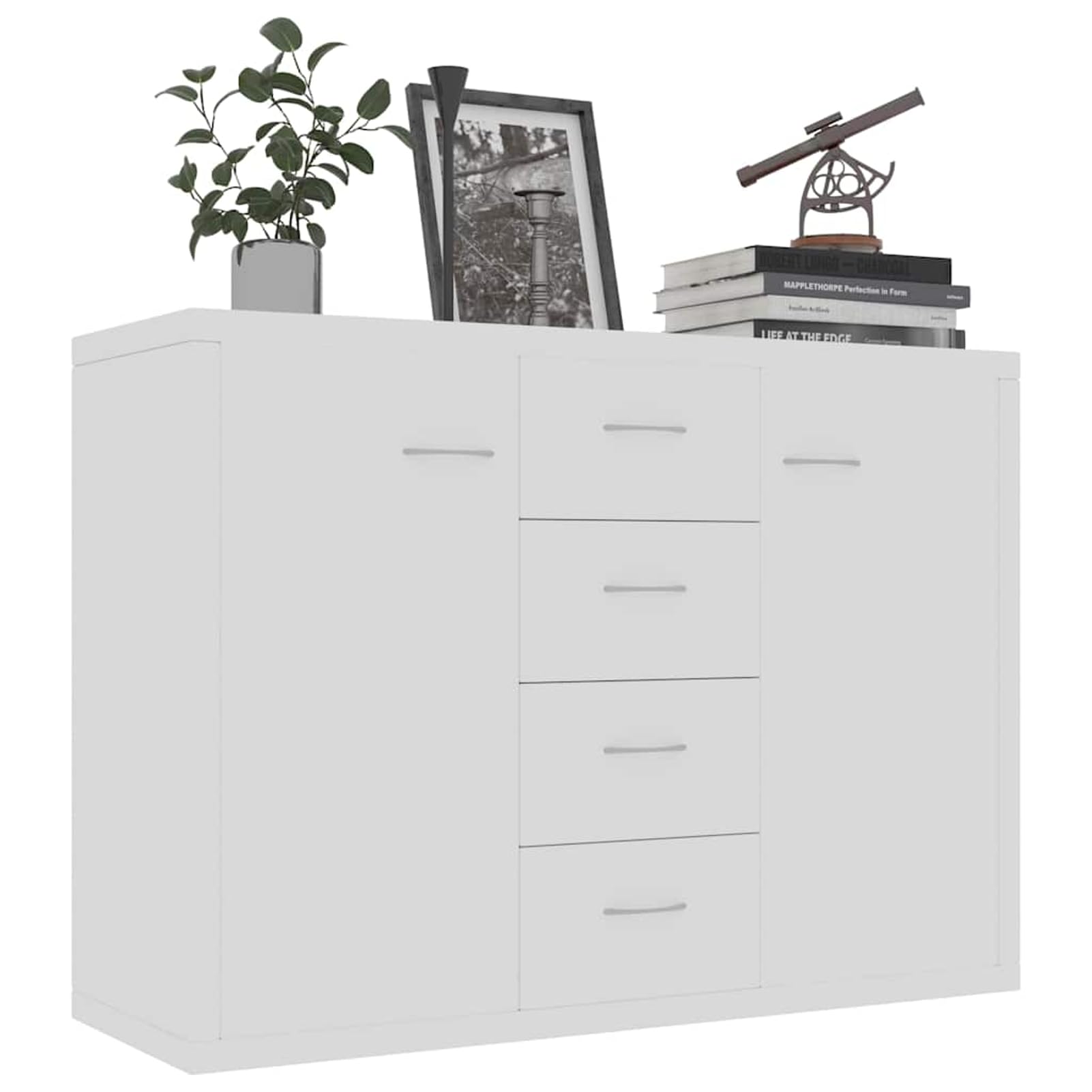 Gecheer Credenza 4 Cassetti 2 Ante Bianco Legno Multistrato 88x30x65 cm Mobile da Soggiorno Camera da Letto Corridoio 800684