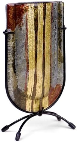 Cressida Glassware Signature Handpainted Fused Glass Pieces Gold Water Series Black, White and Gold Metallic Strip 9" Mini U Bud Vase with Metal Stand