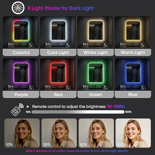 Miroir de salle de bain LED 11 couleurs avec intensité variable Antok - 6