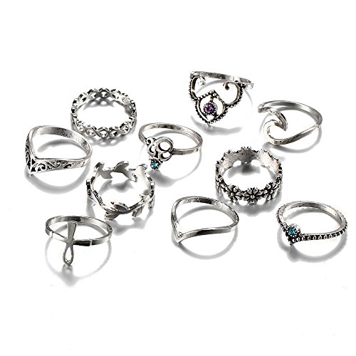 KENYG Damen-Schmuck, 10 Stück, Vintage-Stil, antikes Silber, Ring-Set, Gelenkring, Füße, Ring für Damen/Mädchen Cover