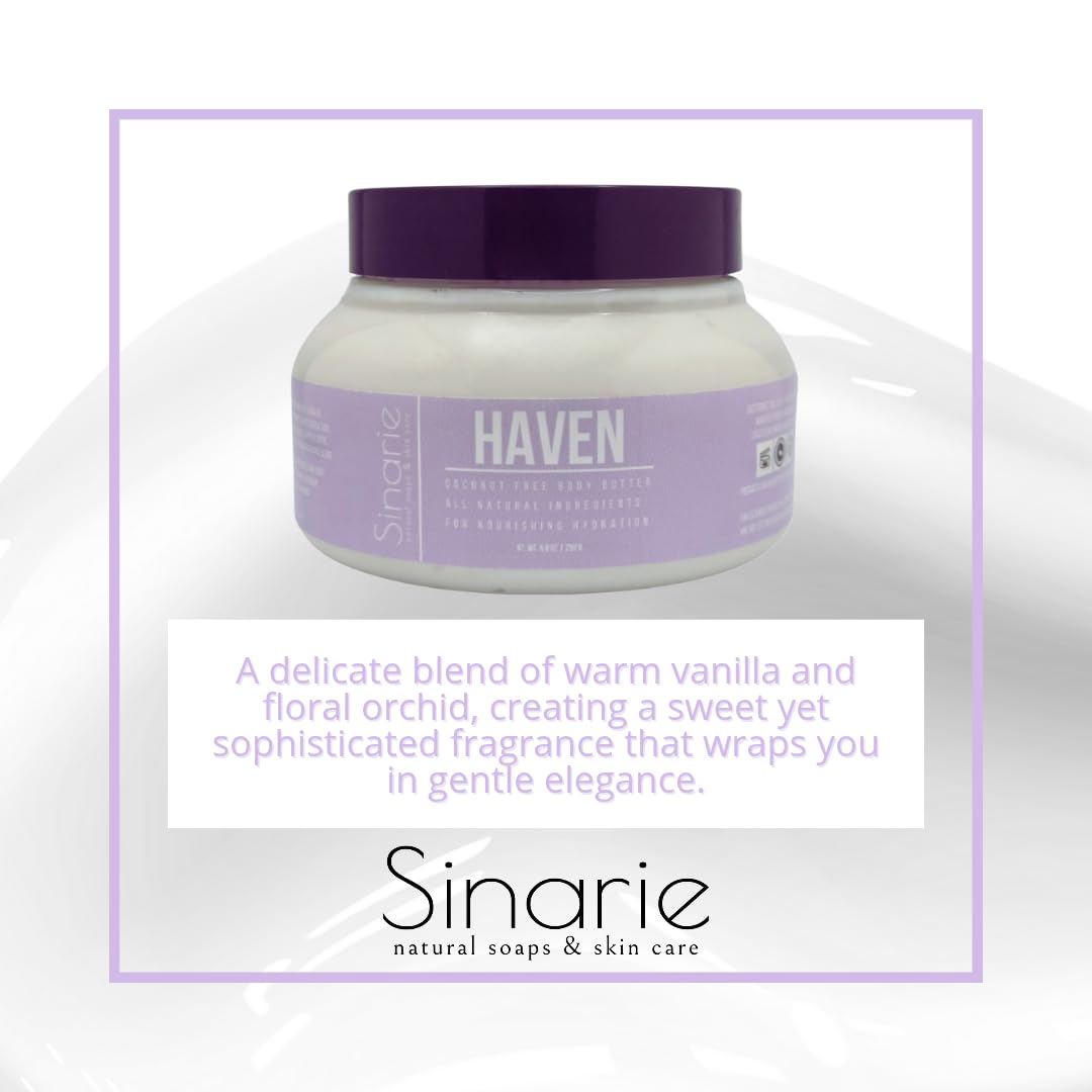 Sinarie Coconut-Free Body Butter – Ultra-Nourishing Moisturizer with Mango Butter, Avocado Oil & Jojoba Oil – Hydrating & Non-Greasy Lotion for Sensitive Skin (4 oz., Haven)