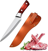 Kochmesser mit Lederhülle,Küchenmesser mit Fingerloch Holzgriff,Scharfes Ausbeinmesser Pakkaholzgriff Kochmesser Outdoor Hackmesser für Fleisch,Gemüse,Fisch (#B)