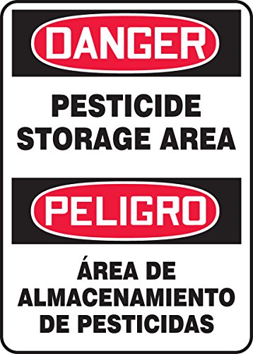 Panneau danger stockage de pesticides contre les risques d'accidents bilingue