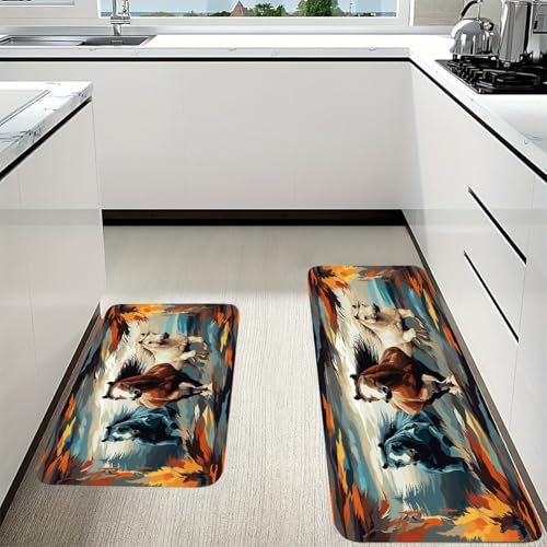 Tapetes de cocina acolchados y antideslizantes con diseño de caballos para el hogar, 2 uds 4