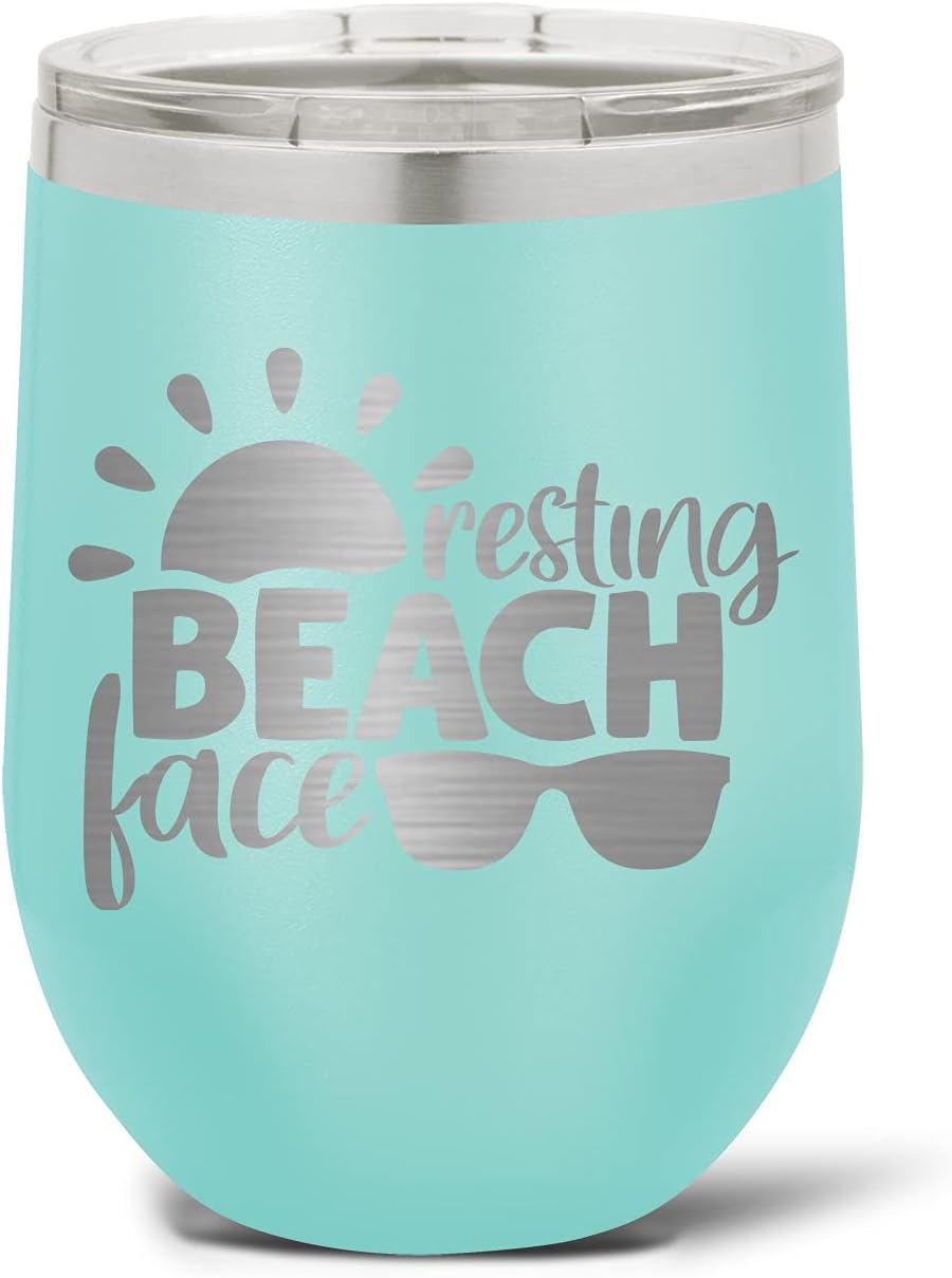 Resting Beach Face Stemless Wine Glass Stainless Tumbler (LIGHT BLUE)
