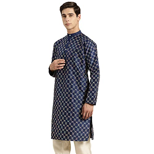 Image of SOJANYA Men's Silk Intricate Multi-Thread Embroidered Long Kurta | Ethnic Wear for Festive & Wedding