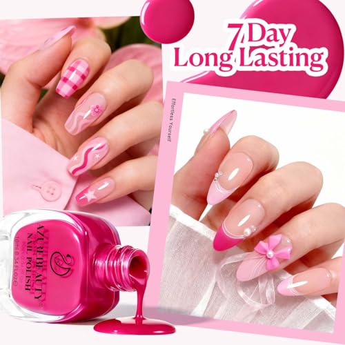 Image of AZUREBEAUTY Hot Pink Nail Polish Set (4 Colors + Top Coat), Bright Solid Color Shades, Glossy Finish, Quick Dry Regular Nail Polish for Easy DIY Use
