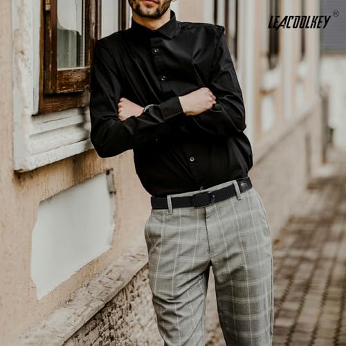 LEACOOLKEY 2 Pack Stretch Belts for Men Elastic Woven Braided Belt 1 3/8 Casual Golf Belt for Jeans Pants3