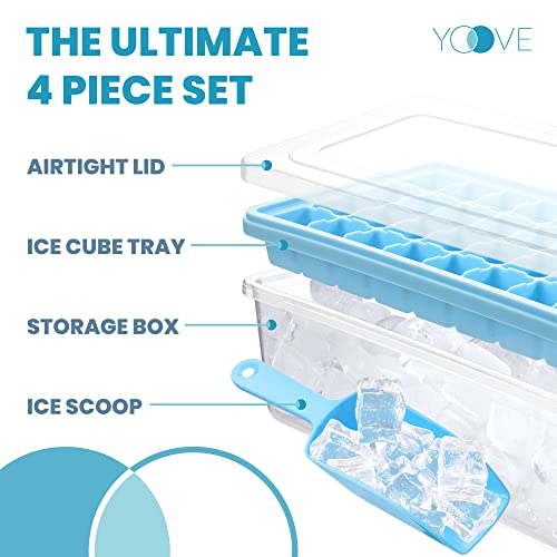 Ice Cube Tray With Lid & Bin | Bpa Free Silicone Ice Cube Tray With Lid, Container & Tong | Stackable 36 Nugget Ice Tray For Freezer With Easy Release | Large Ice Mold Maker For Cocktails & Whisky #TOP1