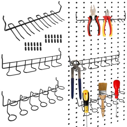 MDEOOSKY 6 Pieces Pegboard Screwdriver Holders, Peg Board Tool Utility Hooks, Stainless Steel Pegboard Plier Holders, Multi-Tool Organizer Racks Holder, for Home or Shop Store or Supermarket （Black）