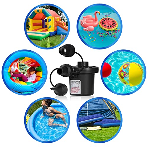 Electric Air Pump,Inflatable Bed Pumps, Portable Quick-Fill Air Pump with 3 Nozzles, 110V AC/12V DC,Inflator/Deflator Pumps for Outdoor Camping, Inflatable Cushions, Air Mattress Beds, Swimming Ring
