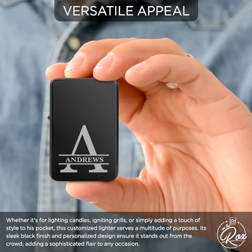 Encendedor negro personalizado con monograma grabado miniatura 4