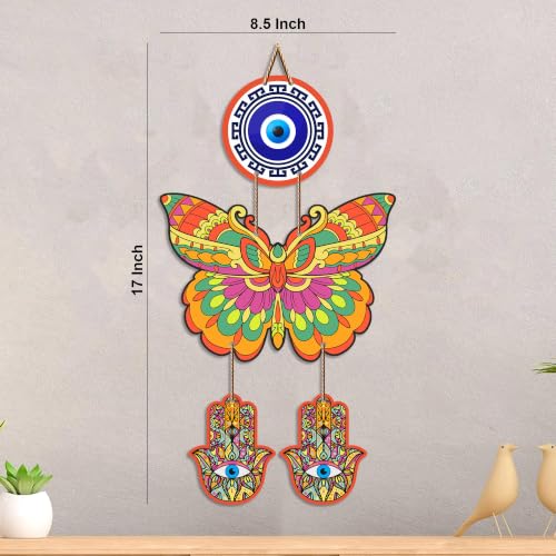 Image of Artvibes Butterfly Evil Eye Wall Hanging for Home Entrance | Lucky Charm MDF Wall Decor | Boho Vastu Wall Art for Living Room | Bedroom | Office & Main Door | Gift Item (WH 8582N)