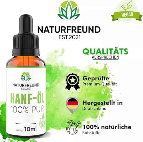 NATURFREUND® Hanföl HOCHDOSIERT mit 150mg pro Tagesdosis - Premium Hanfsamenöl Hemp Oil - Omega 3-6-9 Öl Fettsäuren Naturöl - Made in Germany - 10ml