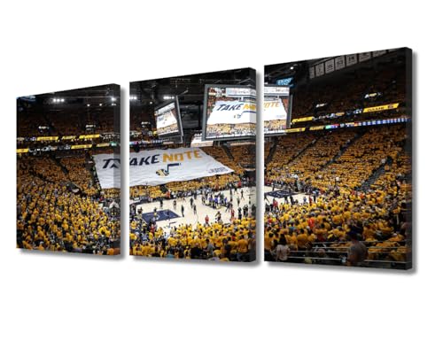 3 Panels Jazz Stadium Canvas Wall Art Salt Lake City, Utah Prints Sports Artwork Wall Decor Home Picture for Bedroom Living Room American Basketball Paintings Posters Framed Ready to Hang, 36"Wx18"H