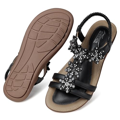 Image of SHIBEVER Dressy Flat Women Sandals: Comfortable Arch Support Womens Sandal