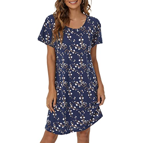 Tugege Women's Nightgowns Short Sleeve Sleepshirts Sleepwear Casual Print Pajama Dress
