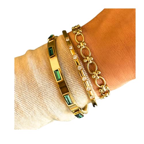 Bello Bee 18K Gold Plated Bangle Bracelets Stacking Natural Stone Zircon Waterproof Jewelry Stainless Steel Bracelet For Women And Girls. #TOP5