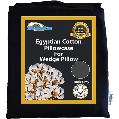 Sleepnitez Bed Wedge Pillow Cover, Loose Fitting 100% Egyptian Cotton Pillowcase for Our 8" Wedge Pillow. Dark Gray. Zip Closure for Easy Removal.