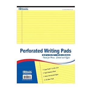 BAZIC 50 Ct. 8.5″ X 11.75″ Canary Perforated Writing Pad