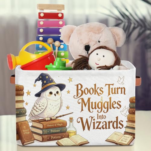 Image of Bardic Magic Nursery Decor Baby Basket Large Blue Hat Wand Basket Owl Kid Gift Collapsible Book Shelf Clothes Basket Rectangle Toy Bin 15 inchx11 inchx9.5 inch