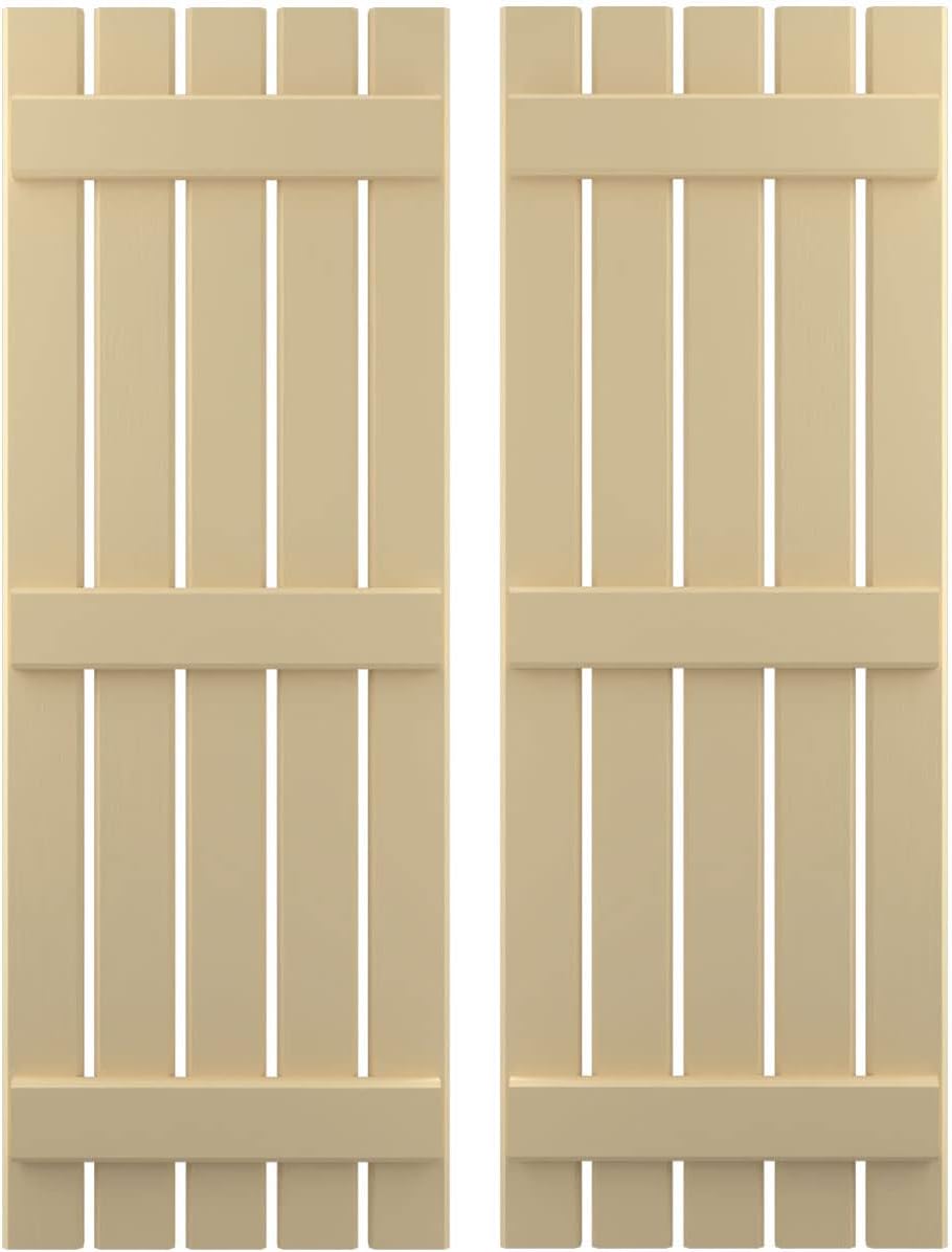 Ekena Millwork ARW401SB519X69NTH Americraft Five 3 Exterior Real Wood Spaced Board-n-Batten Shutters (Per Pair), Natural Twine
