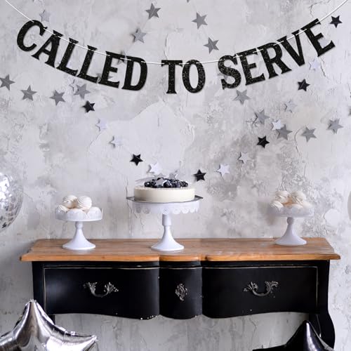 Image of Called To Serve Banner - Mission Farewell, LDS Missionary Call Theme Decor for Farewell Party, Back to School Party Black Glitter