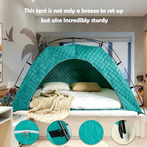 Image of Bed Tent Canopy Bunk Twin Size for Youth and Kids - Portable Warm Sleeping Bed Tents 80% Blackout Pocket Inside, Breathable Private Space Tents Blue(Mattress Not Included)