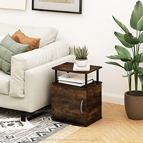 Image of Furinno Jaya End Side Sofa Table /Nightstand with Door, Amber Pine /Black