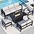 Solaste Aluminum Patio Furniture Set with Fire Pit Table, 5 Piece Metal Outdoor Furniture with Water-Resistant Cushions, Modern Patio Conversation Set for Balcony, Front Porch, and Backyard, Black