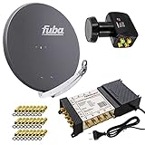 PremiumX Satelliten-Komplettanlage Fuba DAA 850 A Satellitenschüssel Alu Anthrazit 5/8 Multischalter Quattro LNB 24x F-Stecker, 1 SAT 8 Teilnehmer