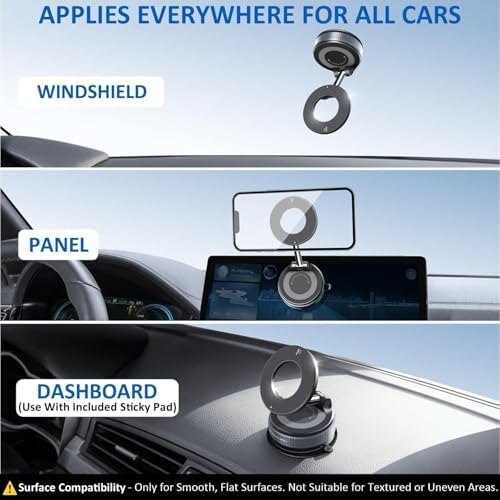 Image of Humble 360 Vacuum Magnetic Car Phone Holder - Strong Suction Cup Mount for Dashboard, Windshield, Rearview Mirror, Shower and Gym, Universal Hands-Free Phone Mount for All Smartphones - Black (MH07)