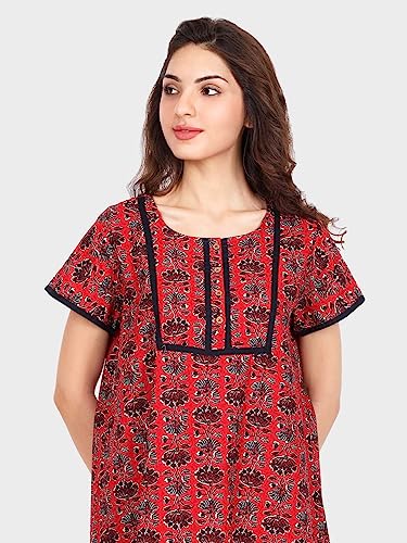 Image of Evolove Women's Cotton Long Maxi Night Gown Nighty Dress with Pocket & Stylish Button, Super Soft Comfortable (LNG-Button)