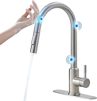 Hvnvn Touch Kitchen Faucet With Pull Down Sprayer Single Handle Automatic Modern Brushed Nickel 2 Modes Kitchen Faucets With Pull Down Sprayer Stainless Steel Touch Activated Faucet Brushed Nickel Amazon Com