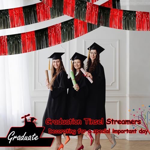 Image of 4 Pack 39 Feet Black Red Parade Floats Foil Fringe Garland Metallic Tinsel Streamers Banner Fringe Curtain Banner for Halloween Graduation Homecoming Birthday Party Decorations (Black, Red)