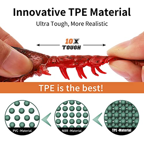 TRUSCEND Pre-rigged Fishing Jig Lures for Freshwater and Saltwater, Innovative Super Durable TPE Bass Lures, Lifelike Shrimp Crayfish Swimbait, Weedless Lure for Crappie Trout Walleye, Keep Separately