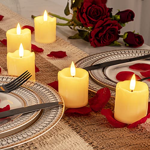 Homemory 2" X 2" Timer Remote Control Flickering Flameless Votive Candles, 350+Hour Realistic Battery Operated Candles, 6Pack 3D Wick Electric Fake Candles For Christmas, Wedding, Home Decorations #TOP3