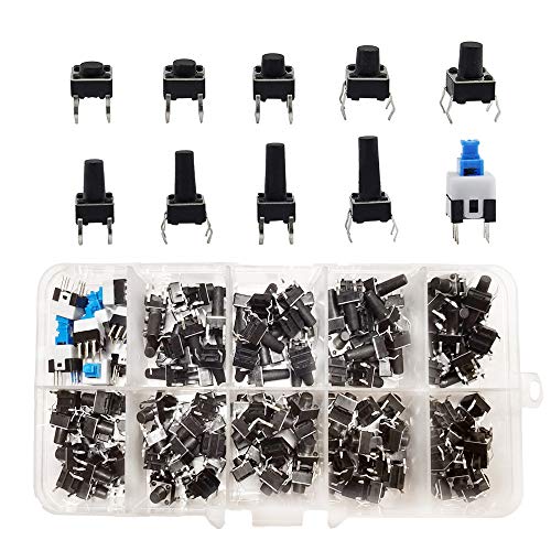 YIXISI 180 pièces Interrupteurs à bouton-poussoir tactiles, Kit d'assortiment d'interrupteurs, bouton-poussoir momentanés à 4 broches, pour Arduino (6 X 6,...