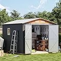 10×8FT Metal Shed & Outdoor Storage Shed with Floor Frame,Steel Tool Multi-used Shed with Vents,Lockable Doors,Window,Compact Tool Shed for Backyard, Patio, Lawn and Garden Various Storage(Matte Gray)