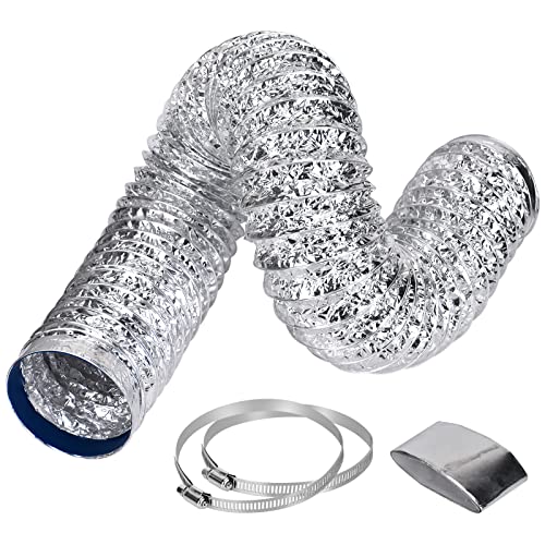 5feet Ventilation Ducting Aluminum Foil Double-Layer Thickened Air Ducting 4Inch Diameter Flexible Duct Hose for Tumble Dryer, Extractor Fan, Grow Tent, 2 Clamps Include